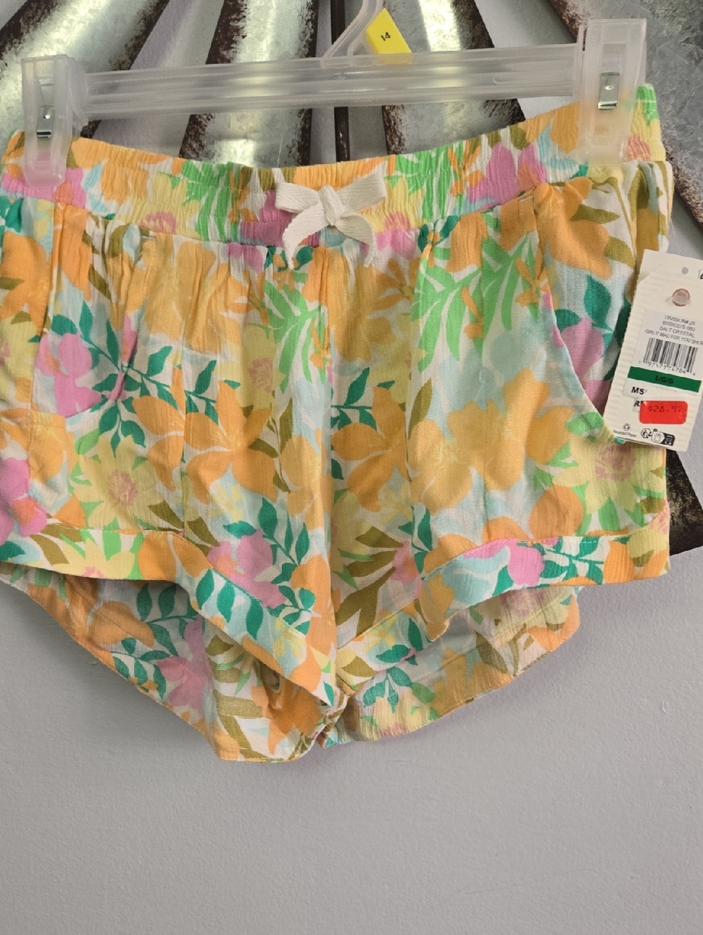 Billabong Girls Floral Drawstring Shorts in Yellow, Pink & Green